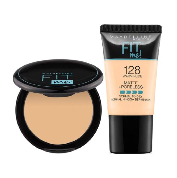 Maybelline New York Liquid Foundation + Compact Powder For All Skin Types, Matte & Poreless Finish, Ultra Blendable And Lightweight, Fit Me, 128 Warm Nude, 80 Gram, Cream - Fast Shipping to USA & Canada