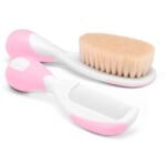 Chicco Baby Hair Brush and Comb Combo for Newborn and Toddler Grooming | Soft Natural and Rounded Bristles | Anti-Slip Handle (Pink) - Fast Shipping to USA & Canada