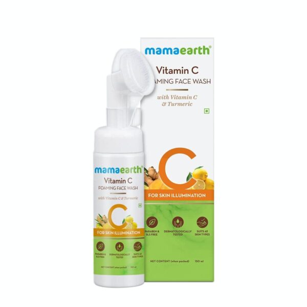 Mamaearth Vitamin C Face Wash with Foaming Silicone Cleanser Brush Powered by Vitamin C & Turmeric - 150ml - Fast Shipping to USA & Canada