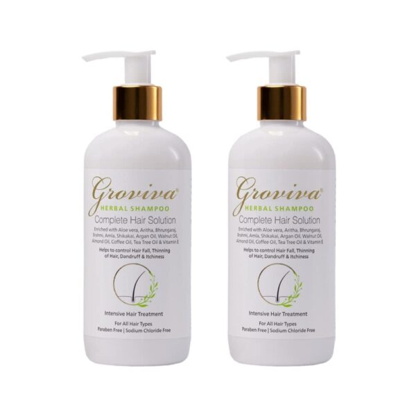 Groviva Herbal Shampoo | Complete Hair Solution | Reduces Hair Fall, Dandruff (Pack of 2 (300ml X 2))