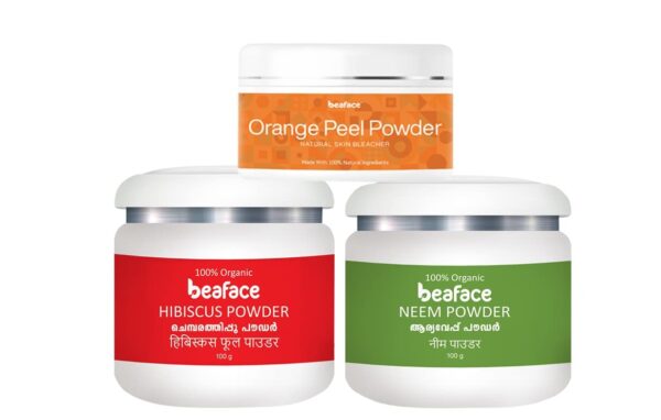 Beaface Pimple Face Cleaner Combo Pack Orange Peel Powder Hibiscus Powder Neem Powder (100gm Pack of 3)