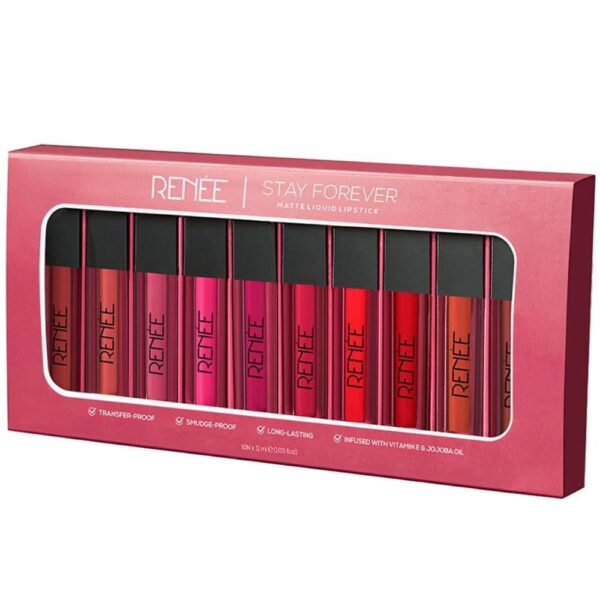 RENEE Stay Forever Matte Liquid Lipstick Combo - Transfer-Proof, Smudge-Proof, Long Lasting, Infused with Vitamin E & Jojoba Oil - Perfect for Gifting, Wedding, Special Occasions, Travel Pack of 10 - Fast Shipping to USA & Canada