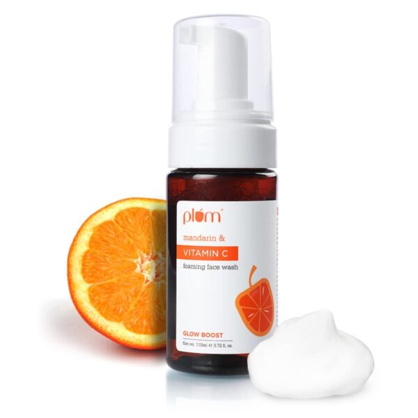 Plum Vitamin C Foaming Face Wash with Mandarin | For Glowing Skin | For Gentle Cleansing | For Hyperpigmentation & Dull Skin | Sulphate-Free | 100% Vegan 110ML, Transparent - Fast Shipping to USA & Canada