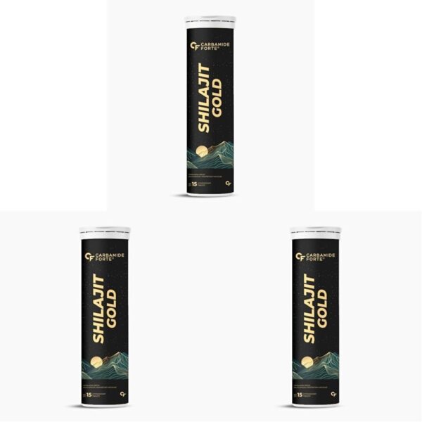Carbamide Forte Hilajit Gold Effervescent Tablets | Ayurvedic Himalayan Shilajit Original Effervescent Supplement for Men | Helps In Boosting Strength, Stamina & Power - 15 Tablets (Pack of 3) - Fast Shipping to USA