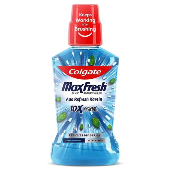Colgate Maxfresh Plax Antibacterial Mouthwash, 24/7 Fresh Breath, Alcohol Free Mouth Wash Liquid for Bad Breath - 500ml Pepper Mint (Complete Oral Care) - Fast Shipping to USA & Canada
