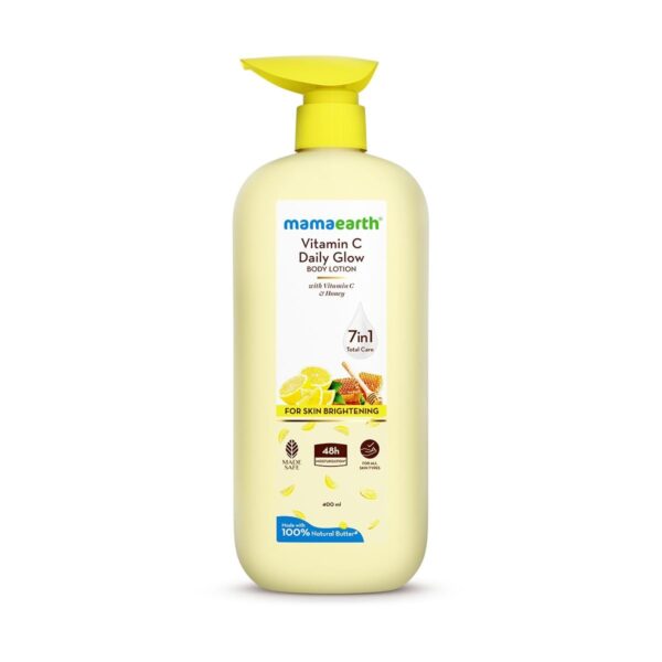 Mamaearth Vitamin C Daily Glow Body Lotion For Skin Brightening with Vitamin C & Honey 400ml | Nourishes Dry Skin | 48 H Moisturization | 100% Natural Butter | Non-Greasy Smooth Skin | All Skin Types