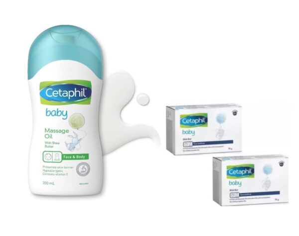 Cetaphil Baby Massage Oil-200 ml and Baby Mild Bar 75g (Pack of 2) - Combo - Fast Shipping to USA & Canada