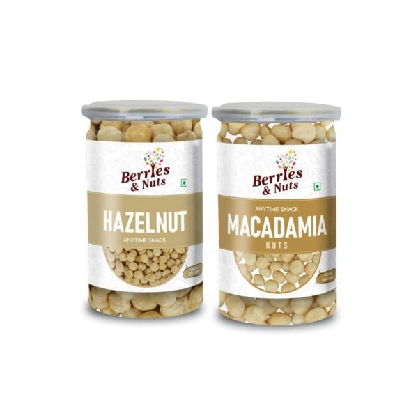 Berries And Nuts Premium Jumbo Hazel Nuts & Macadamia Nuts Combo | Hazel Nuts 170 Grams & Macadamia Nuts 170 Grams - Fast Shipping to USA & Canada