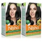 Nisha Cream Permanent Hair Color No Ammonia Cream Formula Permanent Fashion Highlights(60Gm+60Ml Each Pack) Natural Black (Pack Of 2) Fast Shipping to USA & Canada