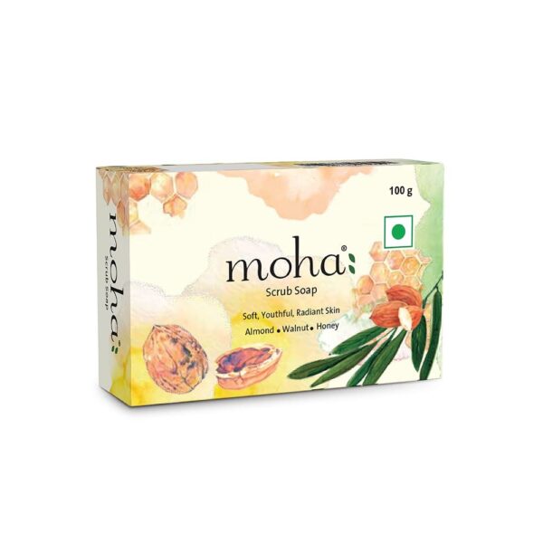 moha: Scrub Soap For Soft, Hydrate & Nourished Skin, Face With Walnut, Almond Oil & Honey Unisex Bathing Bar - 100gm (Pack of 6) - Fast Shipping to USA & Canada