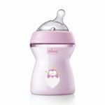 Chicco Natural Feeling Feeding Bottle for Babies, 250ml (2+ Months) |Mother Breast Like Teat| Soft Silicon, Anti-Colic Teat | Angled Teat Suitable for Newborns | with Anti-Drip Cap | BPA Free (Pink) - Fast Shipping to USA & Canada