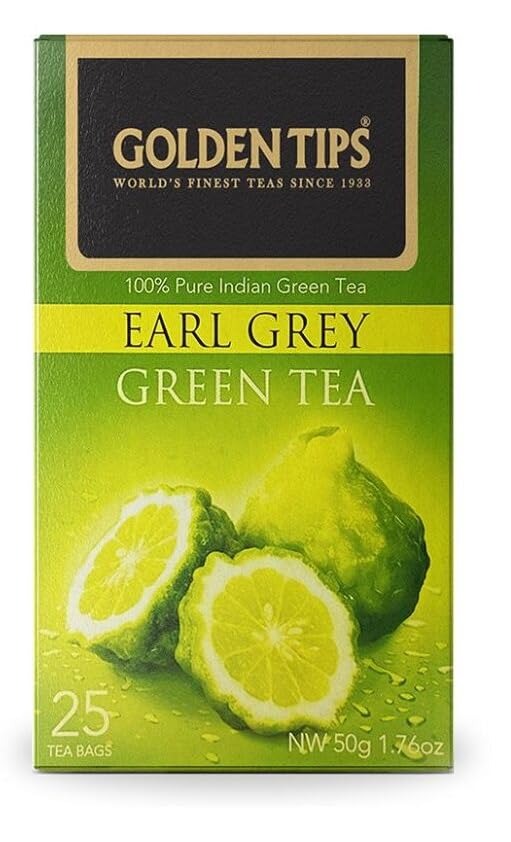 Golden Tips 100% Pure Indian Earl Grey Bergamot Flavoured Green Tea Bags Box (50gm- 25 Tea bags) - Fast Shipping to USA & Canada