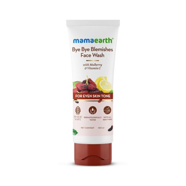 Mamaearth Bye Bye Blemishes Face Wash with Mulberry and Vitamin C for Even Skin Tone - 100 ml Gently Cleanses | Reduces Dark Spots | Brightens Skin | Reduces Pigmentation | Niacinamide - Fast Shipping to USA & Canada