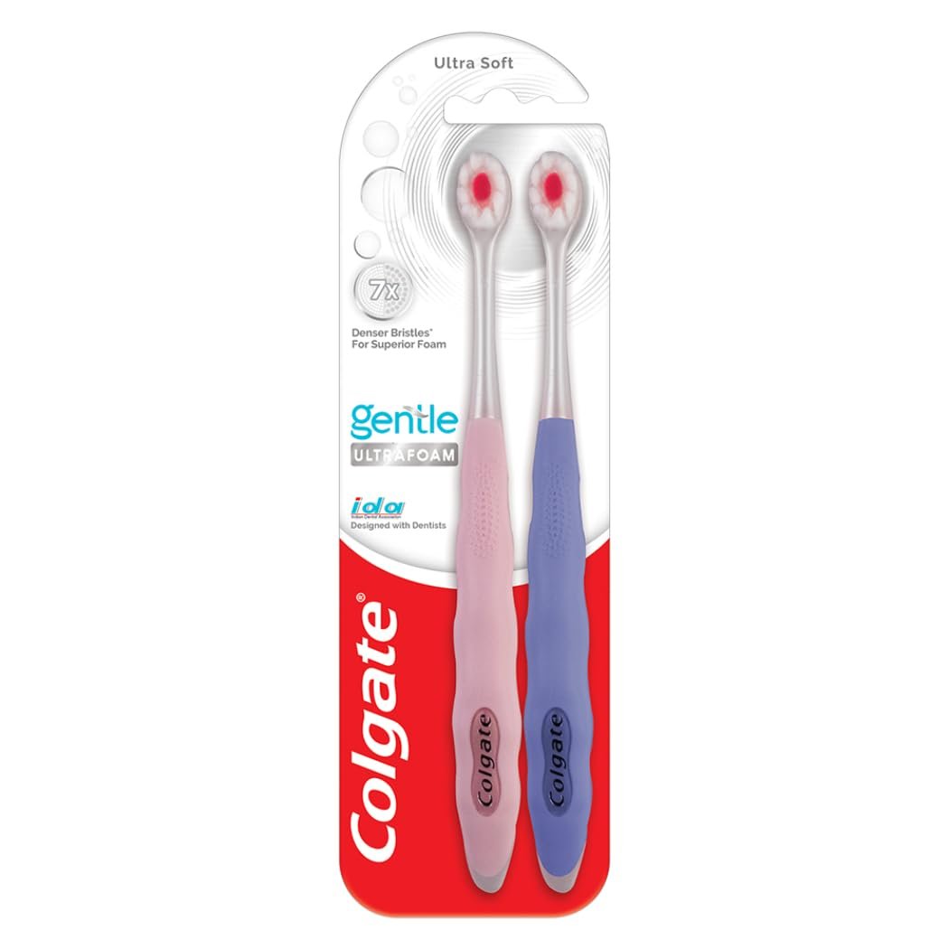 Version 1.0.0 Colgate Gentle Toothbrush Ultrafoam, Ultra Soft Manual Toothbrush For Adults-2 Pcs, Multi Colour - Fast Shipping to USA & Canada - Image 1