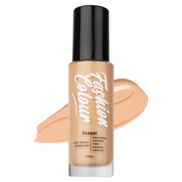 FASHION COLOUR Light Weight Reboot Foundation, Full Coverage, Glossy Natural Finish, Cover Blemishes and Dark Spots | Even Tone Appearance | Suitable for All Skin Types | Shade 02 | 30ml - Fast Shipping to USA & Canada