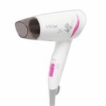 Vega 1200 Watts Go Style Foldable Hair Dryer for Women with Detachable Nozzle, Heat & Cool Setting, Quick Dry, Overheat Cut-Off, Suitable for All Hair Types, (VHDH-18), White - Fast Shipping to USA & Canada