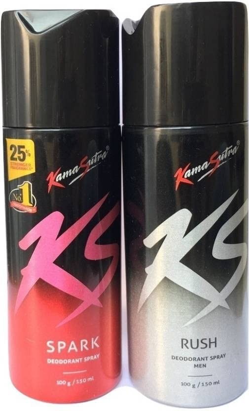 Kamasutra KS 1 RUSH 1 SPARK Deodorant For Men & Women 300 ml, Set of 2 - Fast Shipping to USA & Canada