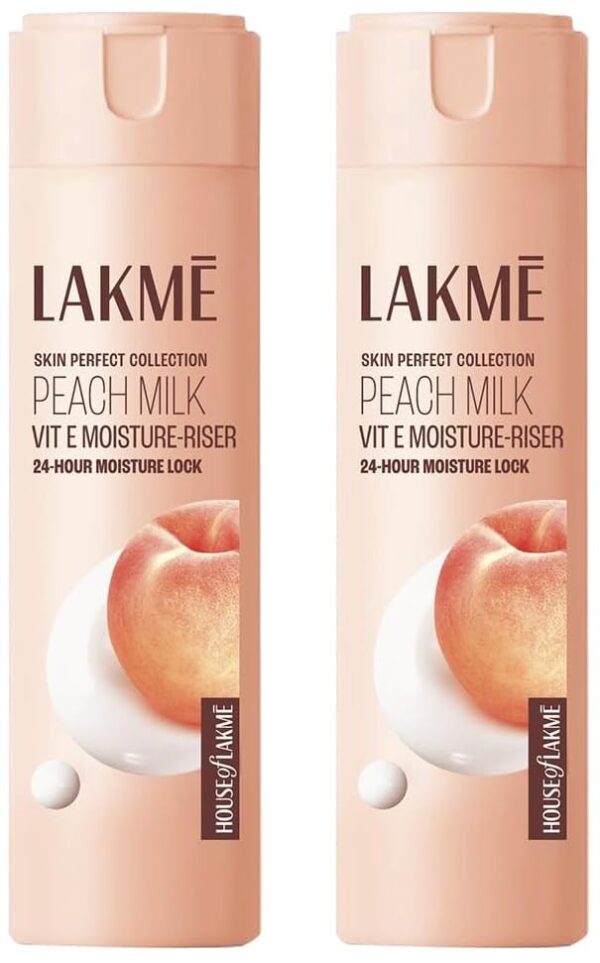 LAKME Peach Milk, Light Weight Moisturizer, 200Ml Lotion, For Soft Glowing Skin, With Vitamin C, E & Peach Milk Extract, 12Hr Moisture Lock, Non-Oily, Non-Sticky Face Cream (Pack Of 2)