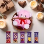 Cadbury Dairy Milk Silk Special Valentine's Gift Basket with Teddy Bear, 222 g - Fast Shipping to USA & Canada - Image 3