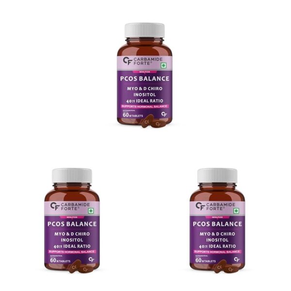 Carbamide Forte PCOS Supplements for Women - 40:1 Ratio of Myo-Inositol to D-Chiro-Inositol Supplement for PCOS - 60 Veg Inositol Tablets (Pack of 3) - Fast Shipping to USA