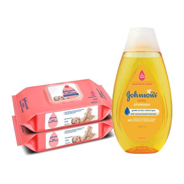 Johnson's Baby Skincare Wipes With Lid, 72s Twin Pack & Johnson's Baby No More Tears Shampoo 200ml