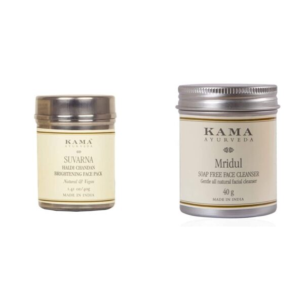 Kama Ayurveda Suvarna Haldi Chandan Brightening Face Pack, 40g & Kama Ayurveda Mridul Soap-Free Face Cleanser, 40g - Fast Shipping to USA & Canada