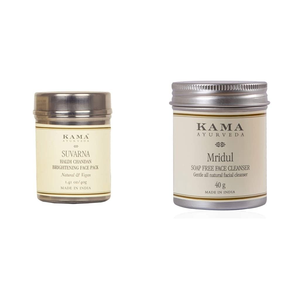 51n4CI8JmCL-1.jpg Kama Ayurveda Suvarna Haldi Chandan Brightening Face Pack, 40g & Kama Ayurveda Mridul Soap-Free Face Cleanser, 40g - Fast Shipping to USA & Canada - Image 1