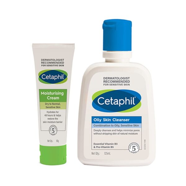 Cetaphil Moisturising Cream 80g and Oily Skin Cleanser 125ml Combo - Fast Shipping to USA & Canada