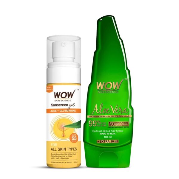 WOW Skin Science Sunscreen Kit - consist of Sunscreen Matte Finish SPF 55 & 99% Pure Aloe Vera Gel - Net Vol 250ml - Fast Shipping to USA & Canada