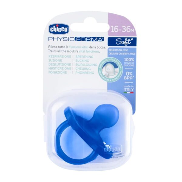 CHICCO Physioforma Soft|Soother/Pacifier |BPA-Free with Steriliser Carry Case|16-36Mn(1Pc-Blue)