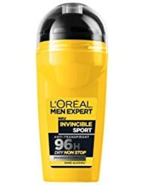 L'Oreal Paris Men's Expert Invincible Sport 96Hr Dry Non Stop Protection Anti-Transpirant Deodorant Roll On (50 Ml), Pack of 1 - Fast Shipping to USA & Canada