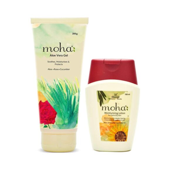 moha: Aloe vera Gel 200g Enriched With Moisturizing Lotion 100 Ml Combo | This Combo Deeply Moisturises the Skin | For Women & Men (Combo of 2) (200gm+100ml) - Fast Shipping to USA & Canada