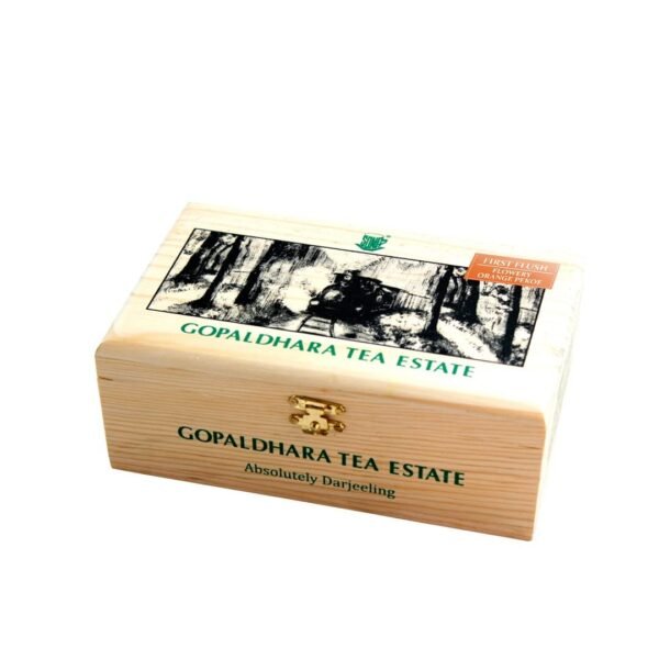 Gopaldhara Darjeeling Tea First Flush Flowery Orange Pekoe 125g Pine Wood Chestlet Gift Box - (Regular Series) FTGFOP1 Whole Leaf First Flush Black Tea from the High Hills of Darjeeling - Fast Shipping to USA & Canada