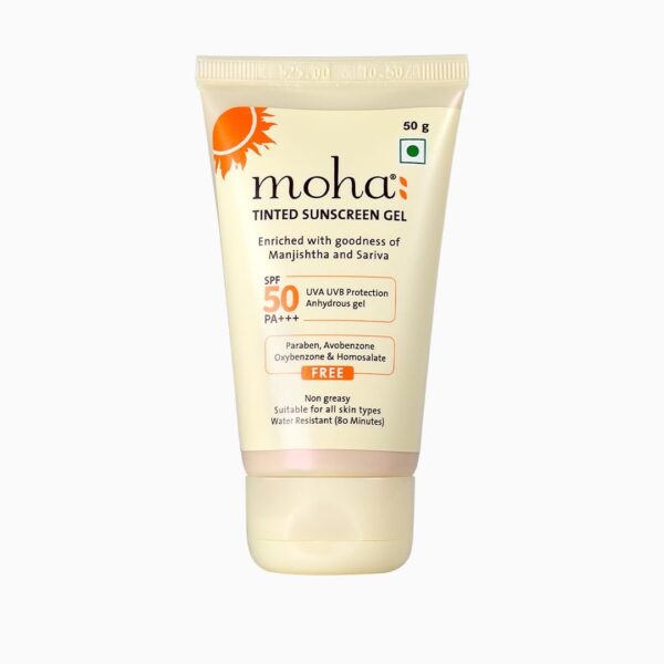 moha: Tinted Sunscreen Gel SPF 50 +++ | Matte, Oil-Free, Water-Resistant & Lightweight | No White Cast, Broad Spectrum Protection (50g) - Fast Shipping to USA & Canada