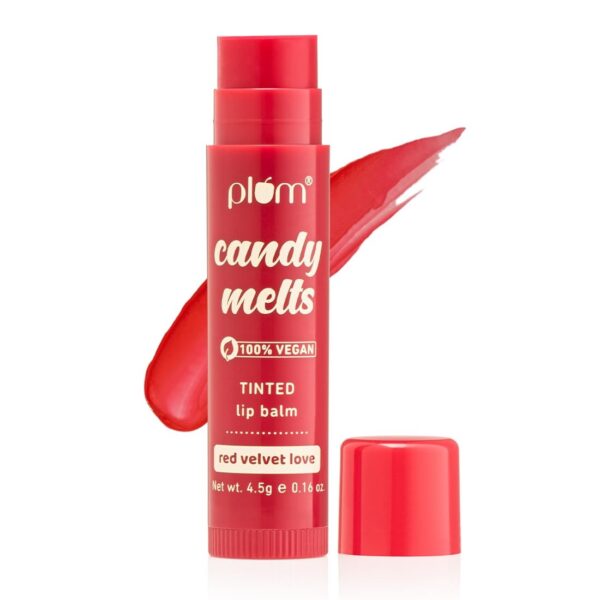 Plum Candy Melts Red Velvet Love Tinted Lip Balm | Moisturizes & Nourishes | Hydrates Dry & Chapped Lips | 100% Vegan | 4.5g - Fast Shipping to USA & Canada