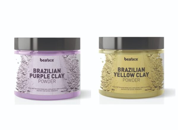 Beaface Combo Pack Brazilian Purple Clay Powder | 100gm and Brazilian Yellow Clay Powder 100gm (Regenerates Skin Cells and Reduce Wrinkles)