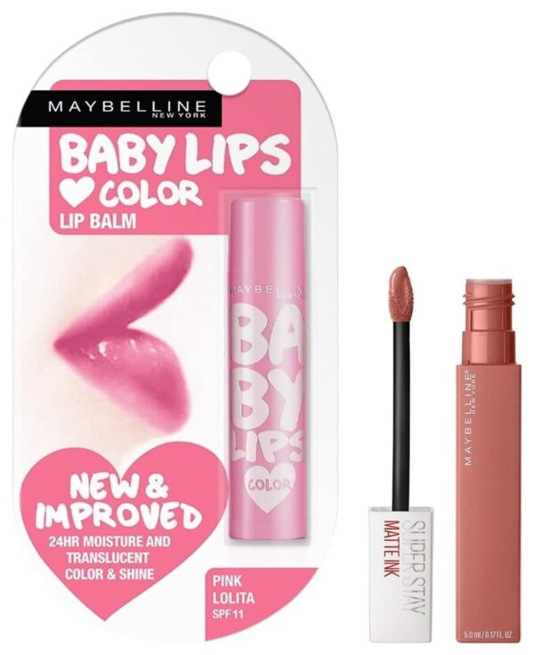 Maybelline New York Super Stay Matte Ink Liquid Lipstick, 65 Seductress, 5ml And Maybelline New York Baby Lips Lip Balm, Pink Lolita, 4g - Fast Shipping to USA & Canada