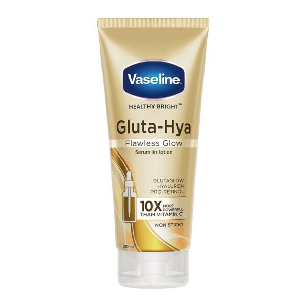 Vaseline Gluta-Hya Flawless Glow Lotion for Face & Body | Gives Brighter Skin | Glutathione & Pro-Retinol Infused Moisturizer, 200ml - Fast Shipping to USA & Canada