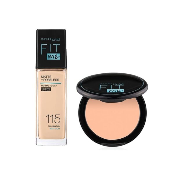 Maybelline New York Fit Me Matte+Poreless Liquid Foundation & Compact Powder, Fit Me Shade 115 Ivory, Everyday Base, Flawless Base Makeup,Oily Skin, Combo Pack, Effortlessly Glam Face, Beige - Fast Shipping to USA & Canada