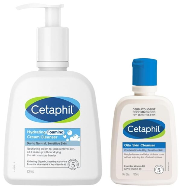 Cetaphil Oily Skin Cleanser Daily For Oily Acne Prone Skin Gentle Foaming 125Ml Hydrating foaming Face Wash Cream to Foam Cleanser 236ml Niacinamide ProVitamin B5 & and Aloe for Gentle Cleansing - Fast Shipping to USA & Canada