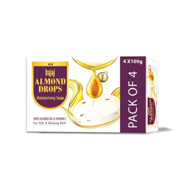 Bajaj Almond Drops Moisturising Soap with Almond Oil and Vitamin E 100gm*4 (400gm) - Fast Shipping to USA & Canada