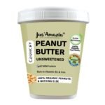 Jus' Amazin Crunchy Peanut Butter - Unsweetened | 27.8% Protein | Single Ingredient - 100% Peanuts (no added Sugar/Salt) | Vegan | Dairy Free | Keto (Organic Peanut Butter Crunchy, 1 kg (Pack of 1)) - Fast Shipping to USA & Canada