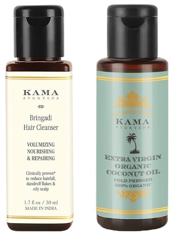 Kama Ayurveda Bringadi Hair Cleanser & Kama Ayurveda Extra Virgin Organic Coconut Oil - 50ml Combo - Fast Shipping to USA & Canada