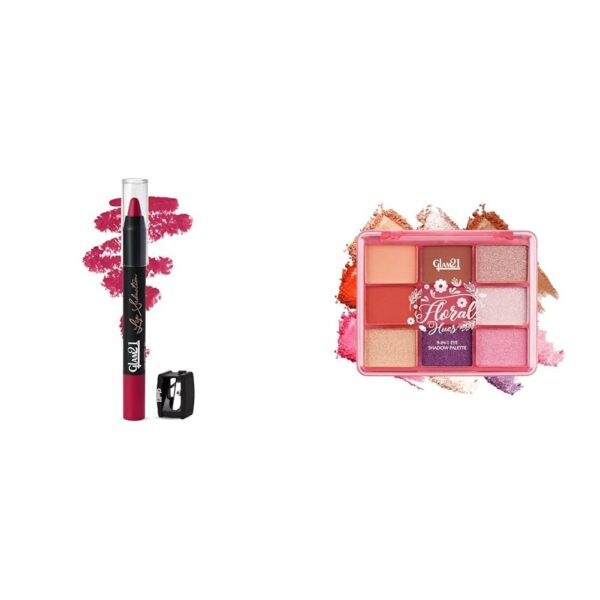 Glam 21 Lip Seduction Non- Transfer Crayon Lipstick|Pink Charm|06 Floral Hues 9 In 1 Eyeshadow Palette Highly Pigmented Smudge-Proof (7.5 gm) 04- Lotus - Fast Shipping to USA & Canada