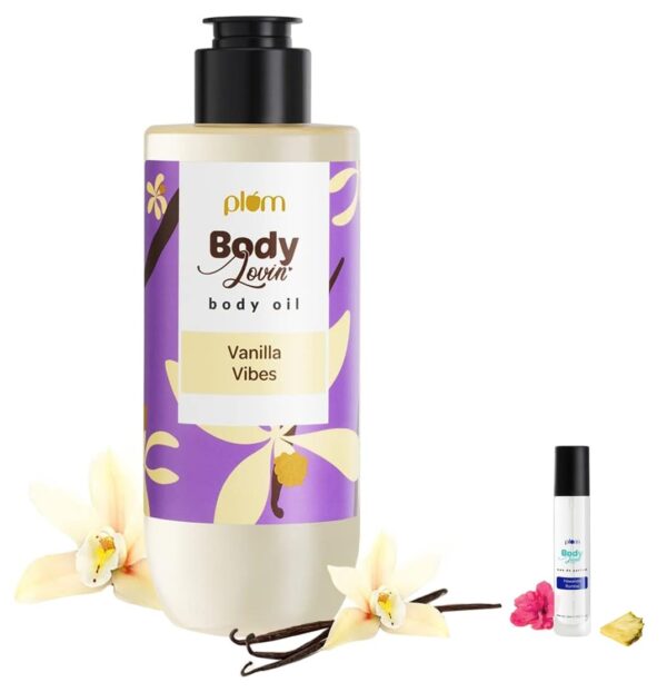Plum BodyLovin' Vanilla Vibes Body Oil (100 ml)&Plum Women's Body Lovin' Hawaiian Rumba Eau De Parfum Long Lasting Scent Mini Perfume, 15ml - Fast Shipping to USA & Canada
