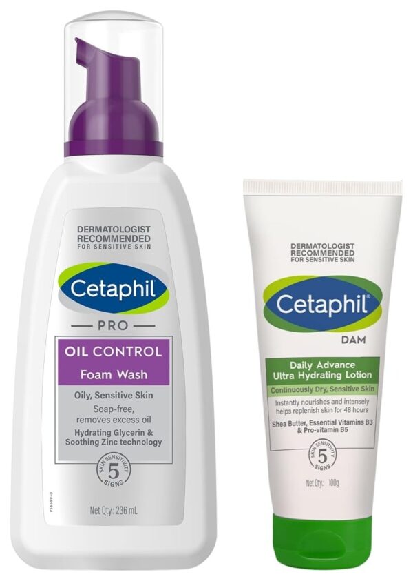 Cetaphil PRO Oil Control Foam Face Wash for Acne & Oily Prone Skin 236ml Daily Advance Ultra Hydrating Lotion For Dry/Sensitive Skin, Long Lasting Moisturizer For Face & Body, Multi, 100 G - Fast Shipping to USA & Canada