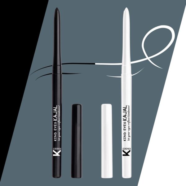 KINDED Kind Eyes Kajal 3 in 1 Kohl Kajal Eye Liner Smokey Eye Shadow Waterproof Smudge Proof 18 Hours Colour One Stroke Auto Kajal Pencil (Combo 0.35 gm each, Boundless Black & Wishful White) - Fast Shipping to USA & Canada