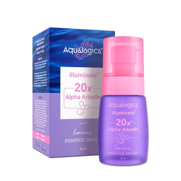 Aqualogica lluminate+ 20x* Alpha Arbutin Luminous Essence Serum - 50ml|Power of 20x* Alpha Arbutin | Fights Pigmentation & Uneven Skin Tone | Hydrates & Plumps Skin - Fast Shipping to USA & Canada