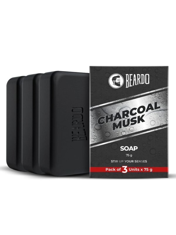 Beardo Activated Charcoal Musk Soap for Men, 75g x 3 | With Activated Charcoal | Deep Cleansing, Anti-Pollution | Refreshing | Removes Impurities | Removing Excess Oil - Fast Shipping to USA & Canada