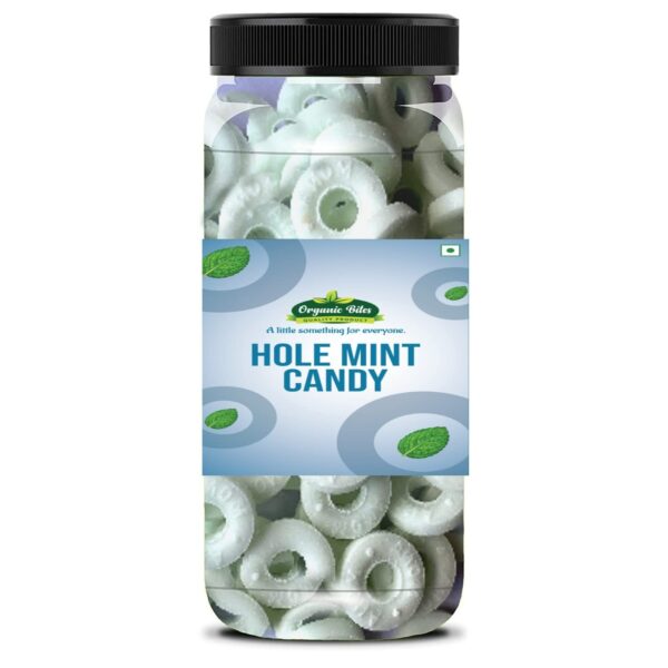 Organic Bites Mint Candy With Hole (Hole Mint Candy) Sugar Bolied Mint Candy- 400 gm (200 gm X 2 Jar) - Fast Shipping to USA & Canada